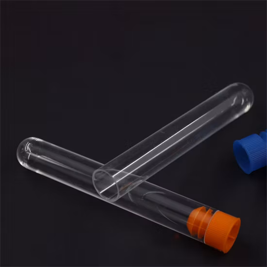 Consumibles de laboratorio Tubo de ensayo de plástico 13*100 mm 16*100 mm PE Pet PP PS con una variedad de tapas de colores Tubo de ensayo transparente